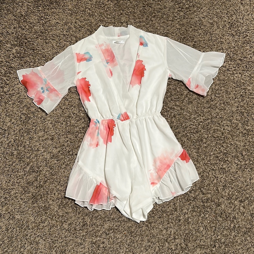 Hello Molly White and Red Floral Jumpsuit